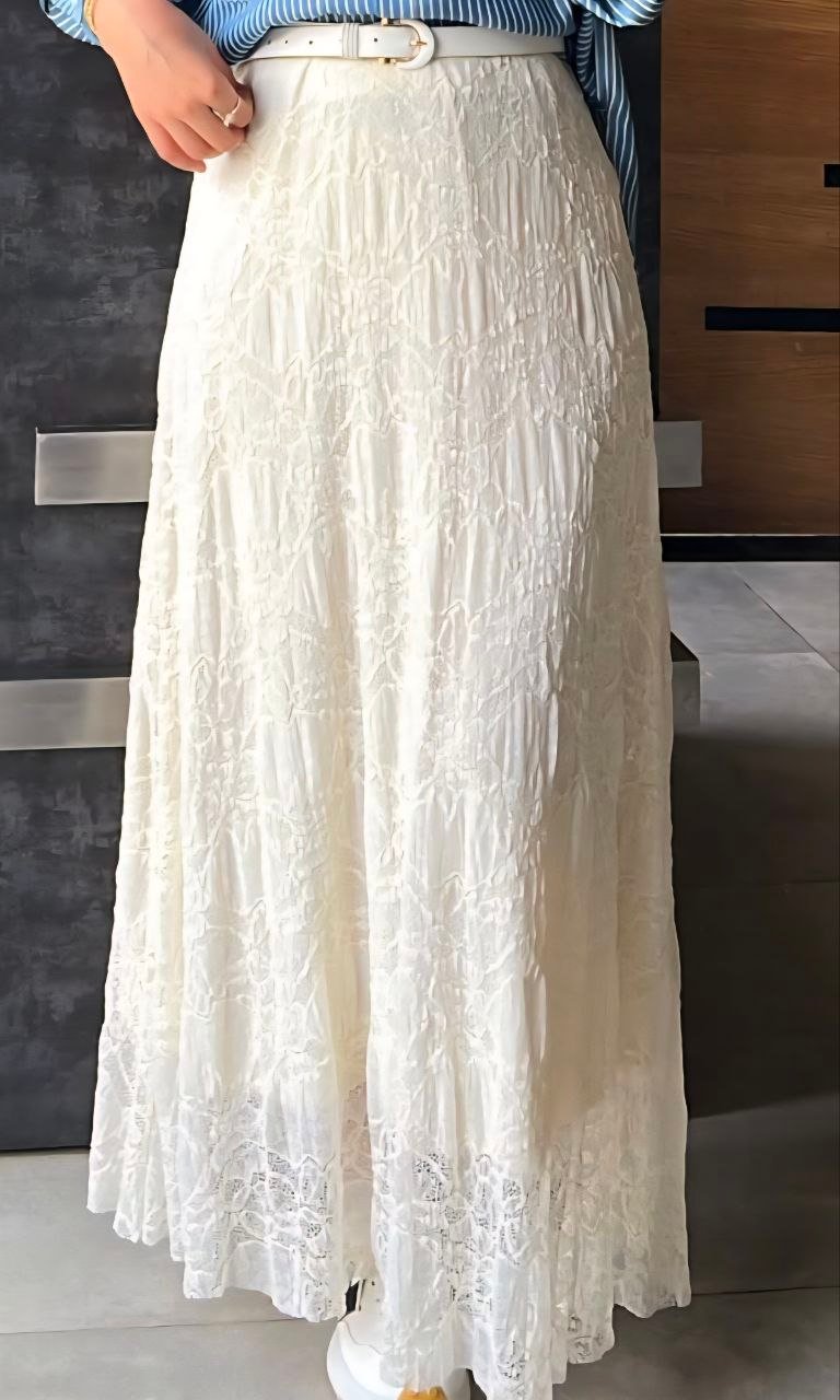 a830f0fb-df77-4f7c-8faa-0981689710ea Ivory Lace Maxi Skirt - Image 1