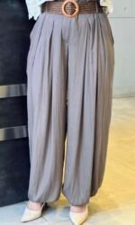 Pleated Harem Trousers with Woven Belt - Image 6