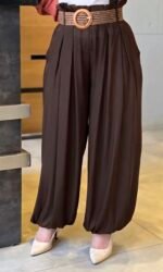 Pleated Harem Trousers with Woven Belt