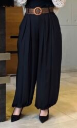 Pleated Harem Trousers with Woven Belt - Image 4