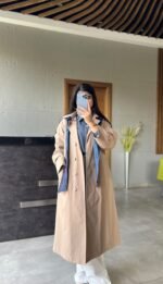 Gabardine Coat with Removable Denim Hood - Image 8