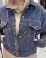 Laser-Flocked Suede Pattern Denim Jacket - Image 4
